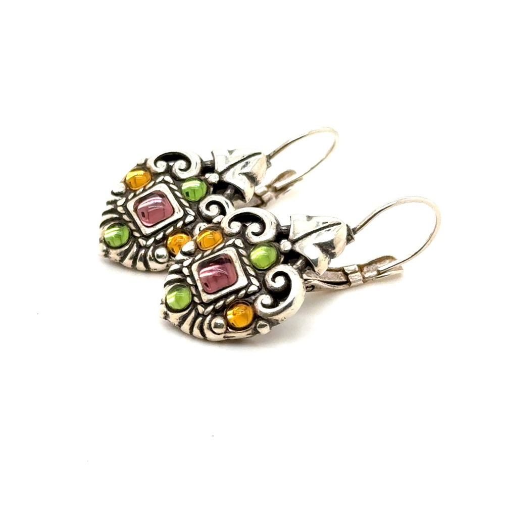 Brighton Retired Dazzle Drop Earrings Pink Green Amber Silver Heart Leverback - Picture 3 of 7
